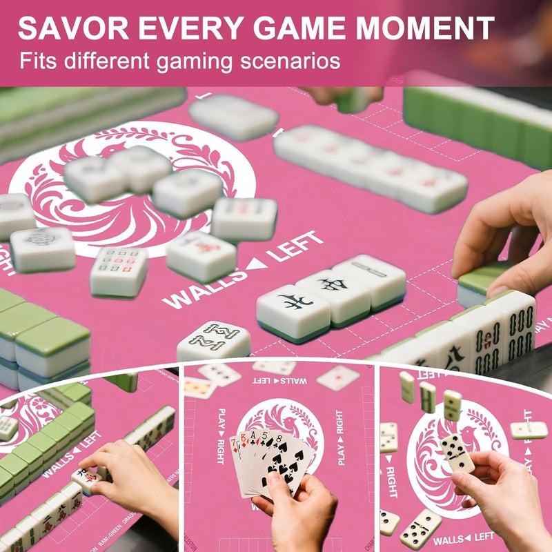 Maxsolve Store Mahjong Mat, 31.5" x 31.5" Neoprene Mahjong Table Mat with Rules, Anti Slip & Noise Reduction Gaming Mat for Poker, Card, Dominoes, Board & Tile Games, Mahjong Gift with Carrying Bag - Pink - Image 4